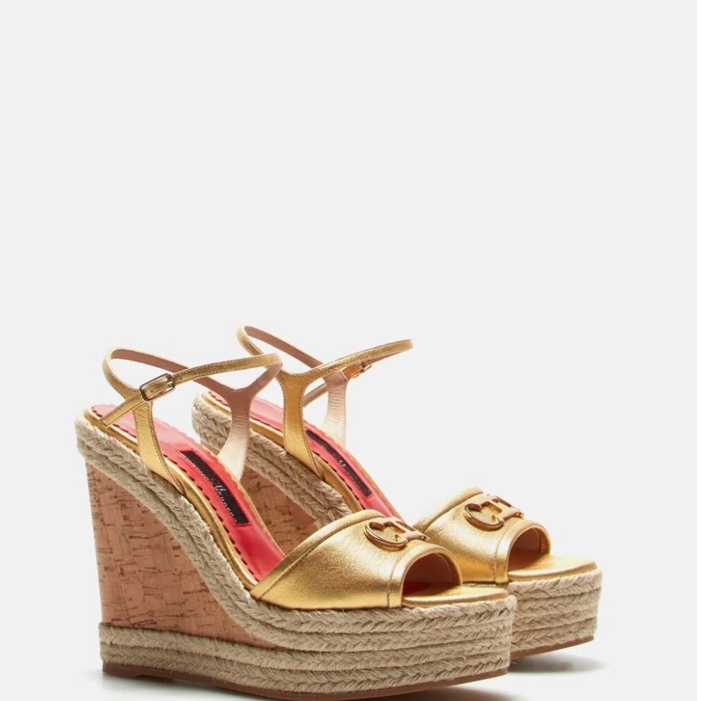 CAROLINA HERRERA INITIALS INSIGNIA 100 LEATHER WEDGES